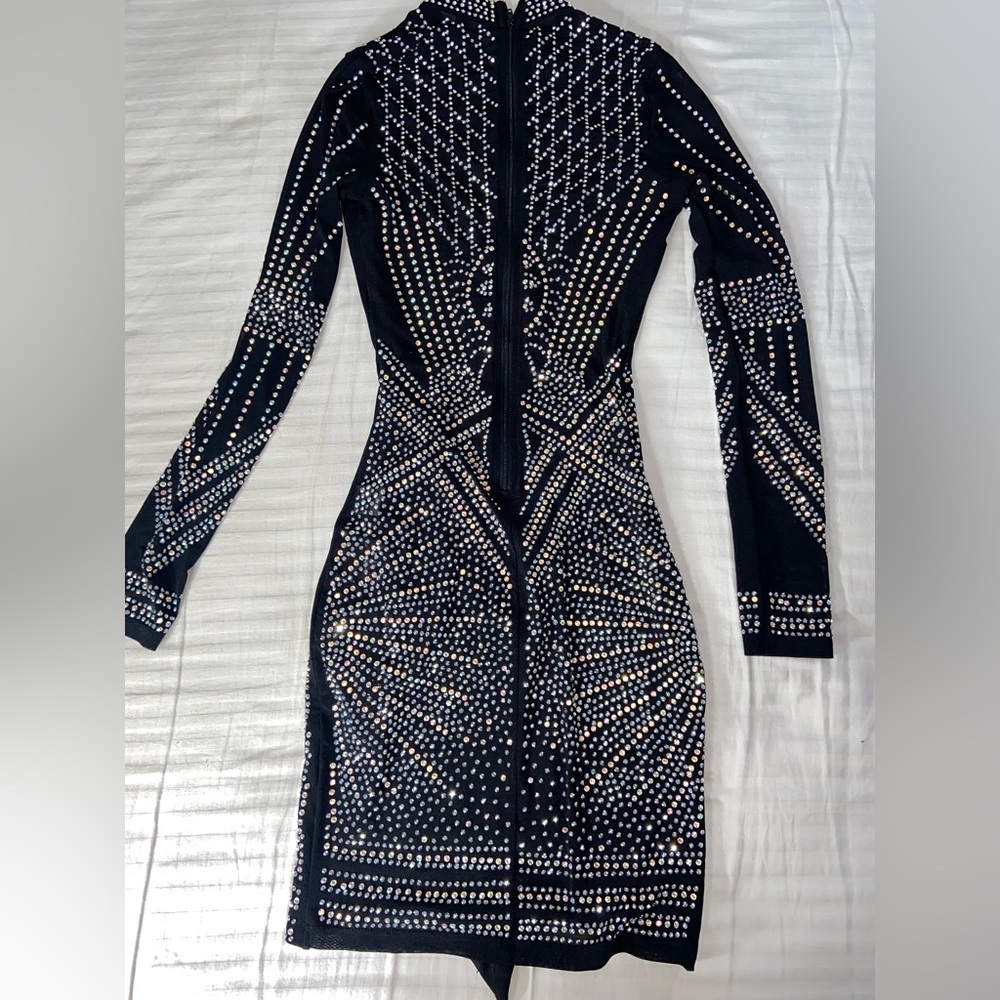 Fashion nova rhinestone black body-con dress long sleeve bodycon - Picture 5 of 5